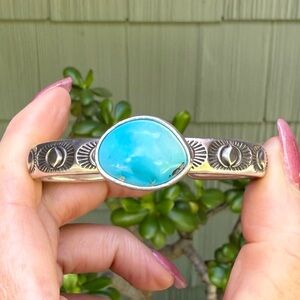 Numi Olive Royston Nugget Turquoise Heavyweight  Sterling Silver Cuff XS